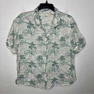 C&C California 100% linen button down shirt Palm tree design women’s size large